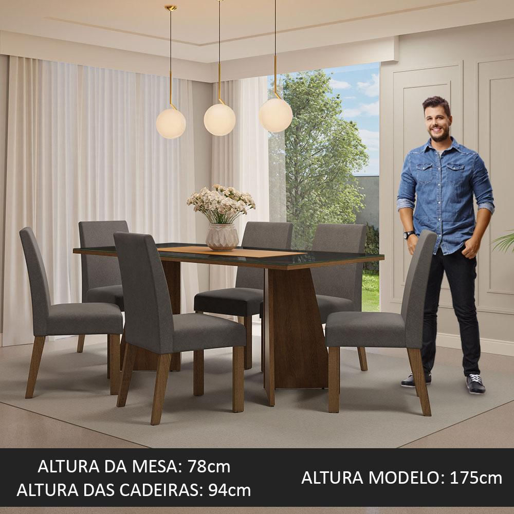 Encontraproduto.com.br - Conjunto Sala de Jantar Mesa Tampo de Vidro 6 Cadeiras Rustic/Preto/Silver Valerie Madesa