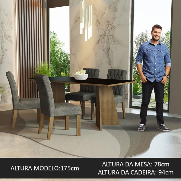 Encontraproduto.com.br - Conjunto Sala de Jantar Mesa Tampo de Madeira 4 Cadeiras Rustic/Preto/Silver Ruby Madesa