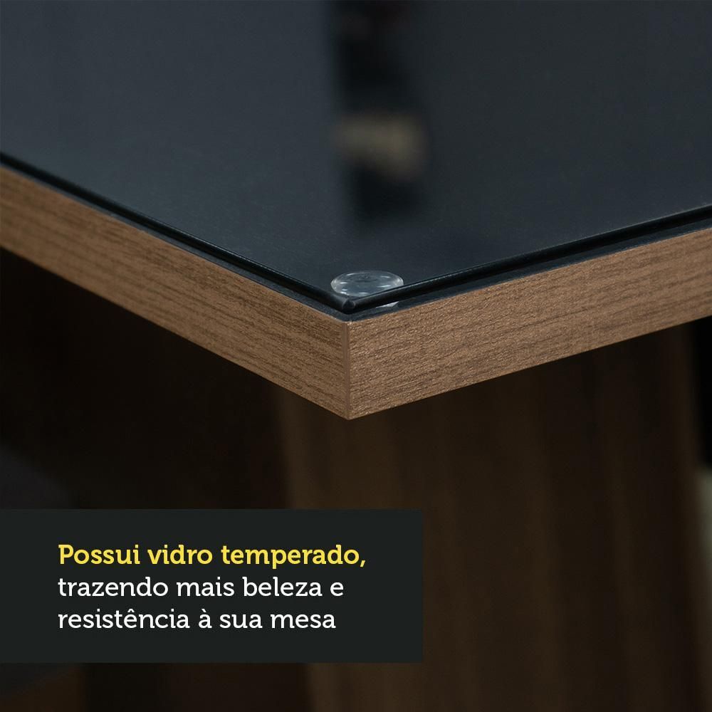 Encontraproduto.com.br - Conjunto Sala de Jantar Mesa Tampo de Vidro 4 Cadeiras Rustic/Preto/Silver Harper Madesa