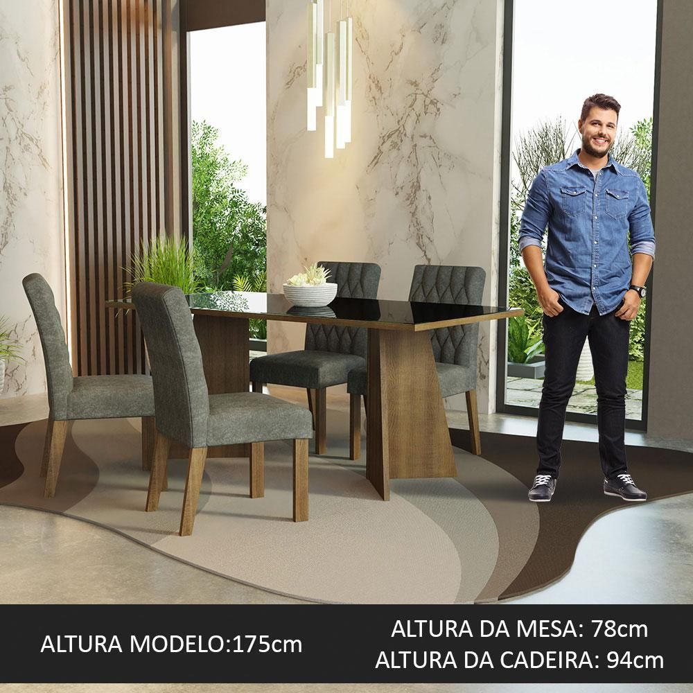 Encontraproduto.com.br - Conjunto Sala de Jantar Mesa Tampo de Vidro 4 Cadeiras Rustic/Preto/Silver Harper Madesa