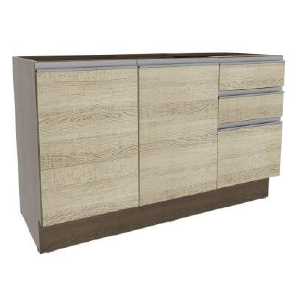 Balcão Gabinete de Pia Madesa Glamy 120 cm 2 Portas e 3 Gavetas Rustic/Saara