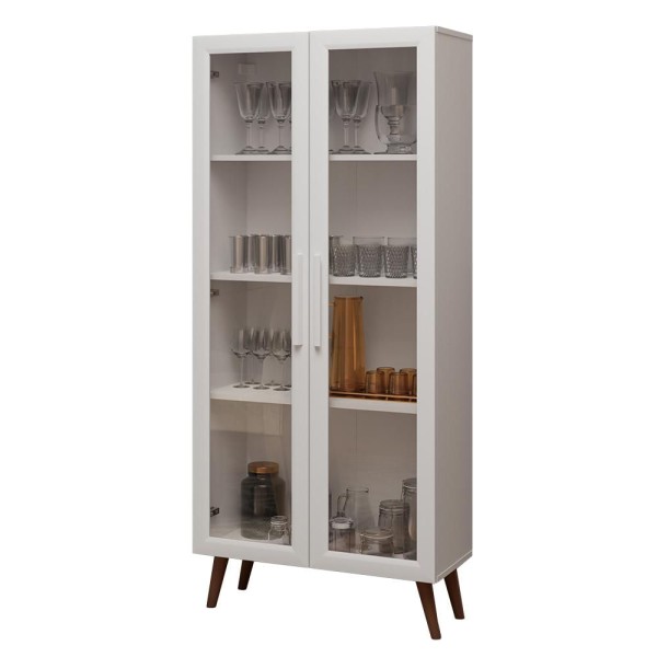 Encontraproduto.com.br - Cristaleira 70 cm 2 Portas de Vidro com Pés Cônicos Branco/Marrom Madesa