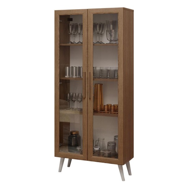 Encontraproduto.com.br - Cristaleira 70 cm 2 Portas de Vidro com Pés Cônicos Rustic/Branco Madesa