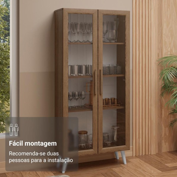Encontraproduto.com.br - Cristaleira 70 cm 2 Portas de Vidro com Pés Cônicos Rustic/Branco Madesa