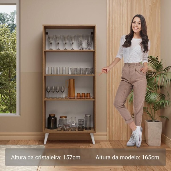 Encontraproduto.com.br - Cristaleira 70 cm 2 Portas de Vidro com Pés Cônicos Rustic/Branco Madesa