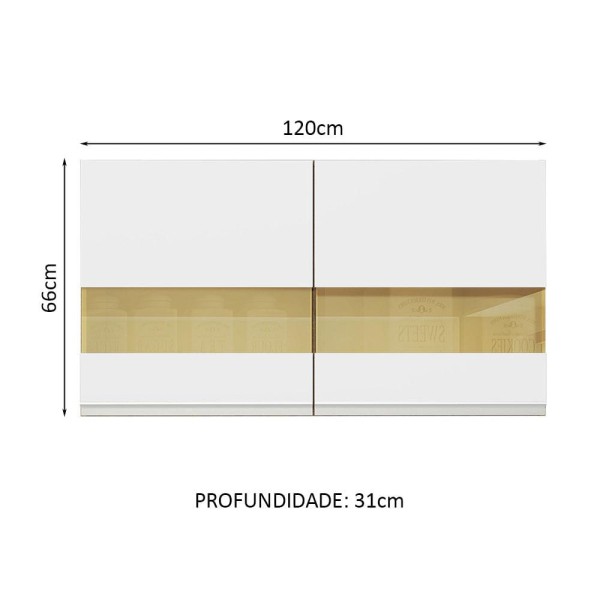 Encontraproduto.com.br - Armário Aéreo Madesa Glamy 120 cm 2 Portas com Vidro Rustic/Branco