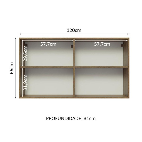 Encontraproduto.com.br - Armário Aéreo Madesa Glamy 120 cm 2 Portas com Vidro Rustic/Branco