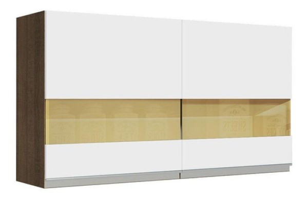 Encontraproduto.com.br - Armário Aéreo Madesa Glamy 120 cm 2 Portas com Vidro Rustic/Branco