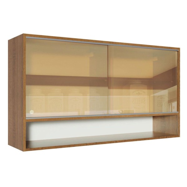 Encontraproduto.com.br - Armário Aéreo Madesa Glamy 2 Portas de Correr de Vidro Reflex e 1 Nicho Rustic
