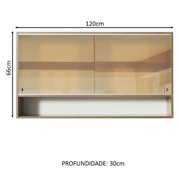 Encontraproduto.com.br - Armário Aéreo Madesa Glamy 2 Portas de Correr de Vidro Reflex e 1 Nicho Rustic
