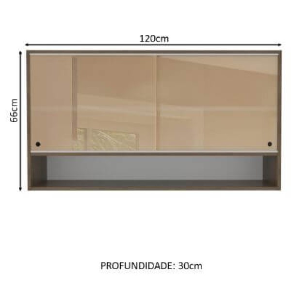 Encontraproduto.com.br - Armário Aéreo Madesa Glamy 2 Portas de Correr de Vidro Reflex e 1 Nicho Rustic