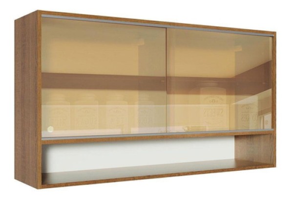Encontraproduto.com.br - Armário Aéreo Madesa Glamy 2 Portas de Correr de Vidro Reflex e 1 Nicho Rustic
