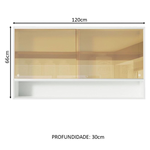 Encontraproduto.com.br - Armário Aéreo Madesa Glamy 2 Portas de Correr de Vidro Reflex e 1 Nicho Branco