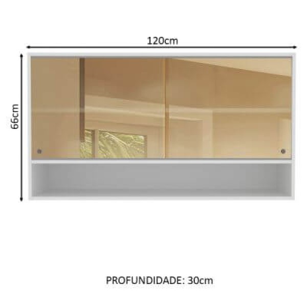 Encontraproduto.com.br - Armário Aéreo Madesa Glamy 2 Portas de Correr de Vidro Reflex e 1 Nicho Branco