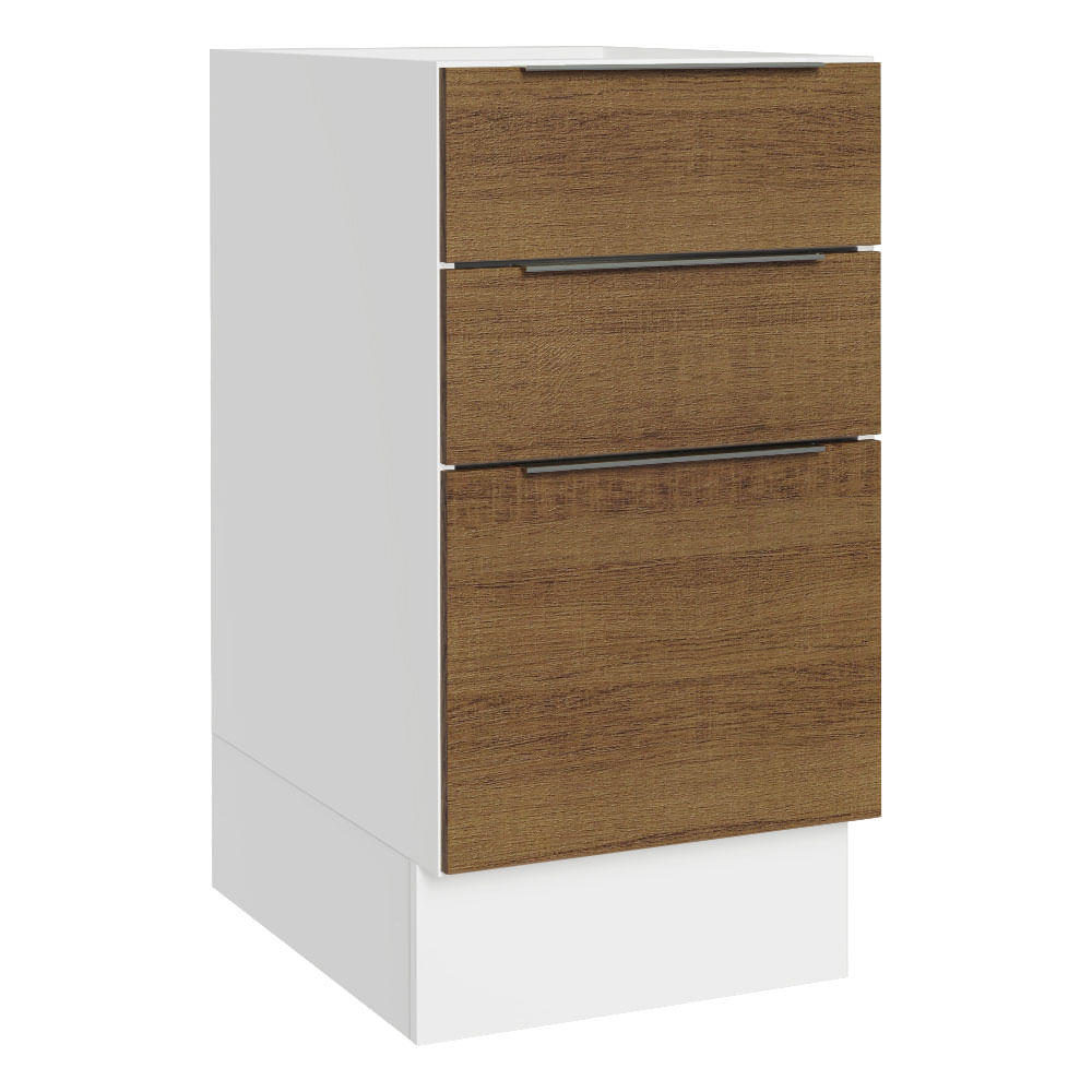 Balcão Cozinha 40 x 60 cm 3 Gavetas (Sem Tampo) Branco/Rustic Stella Madesa