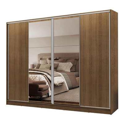 Guarda-Roupa Casal Madesa Apolo 4 Portas de Correr com Espelho - Rustic