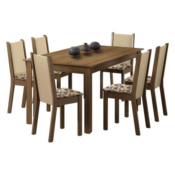 Encontraproduto.com.br - Sala De Jantar Madesa Miriam Mesa Tampo Madeira 6 Cadeiras Cor Rustic/crema/bege Marrom 045647gx6tfbm
