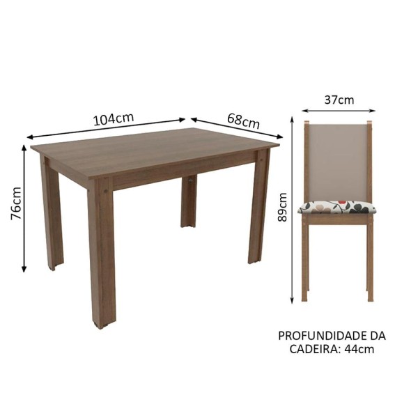 Encontraproduto.com.br - Conjunto Sala de Jantar Madesa Cíntia Mesa Tampo de Madeira com 4 Cadeiras Rustic/Crema/Hibiscos