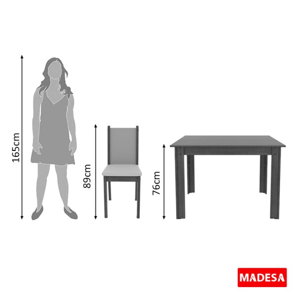 Encontraproduto.com.br - Conjunto Sala de Jantar Madesa Cíntia Mesa Tampo de Madeira com 4 Cadeiras Rustic/Crema/Hibiscos