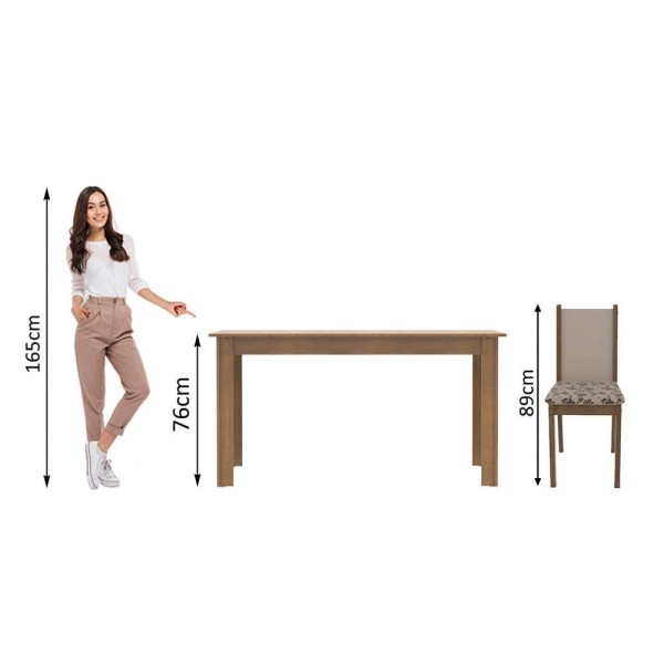 Encontraproduto.com.br - Conjunto Sala de Jantar Madesa Bea Mesa Tampo de Madeira com 4 Cadeiras Rustic/Crema/Bege Marrom