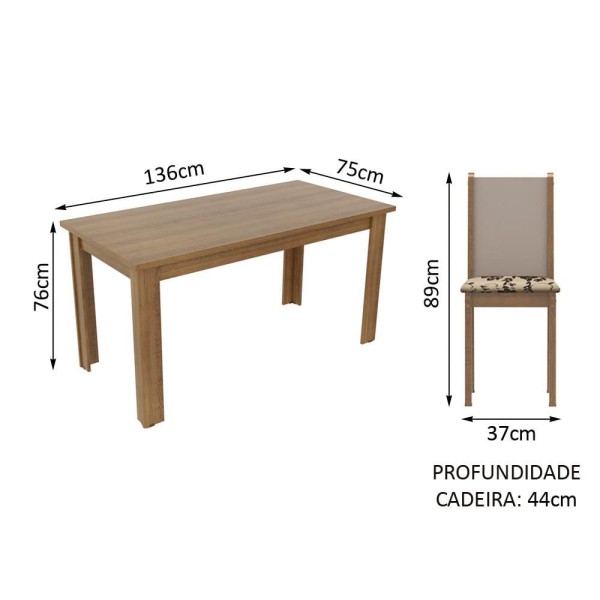 Encontraproduto.com.br - Conjunto Sala de Jantar Madesa Bea Mesa Tampo de Madeira com 4 Cadeiras Rustic/Crema/Bege Marrom