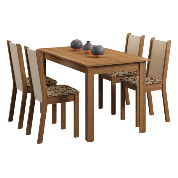 Encontraproduto.com.br - Conjunto Sala de Jantar Madesa Bea Mesa Tampo de Madeira com 4 Cadeiras Rustic/Crema/Bege Marrom