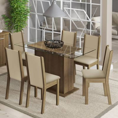 Encontraproduto.com.br - Conjunto Sala de Jantar Aline Mesa com 6 Cadeiras Madesa
