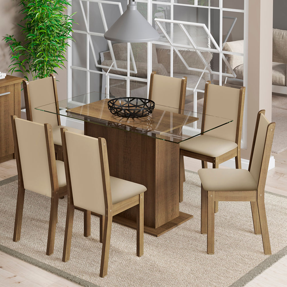 Encontraproduto.com.br - Conjunto Sala de Jantar Aline Mesa com 6 Cadeiras Madesa
