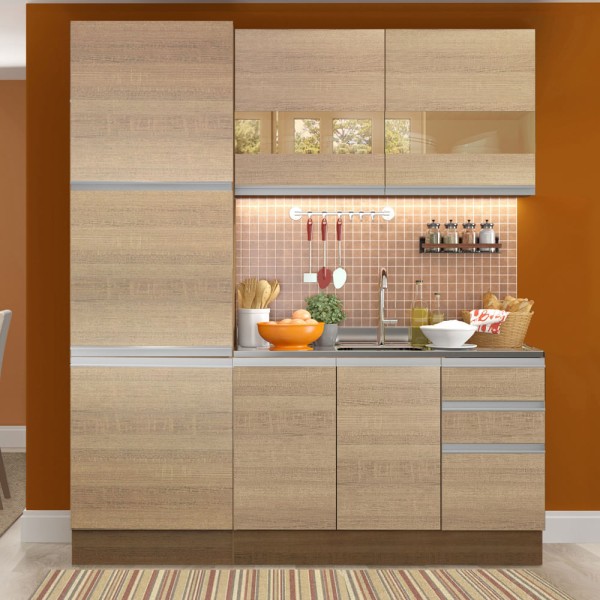 Cozinha Compacta Madesa Ester 7 Portas 3 Gavetas (Sem Tampo e Pia) Rustic/Saara