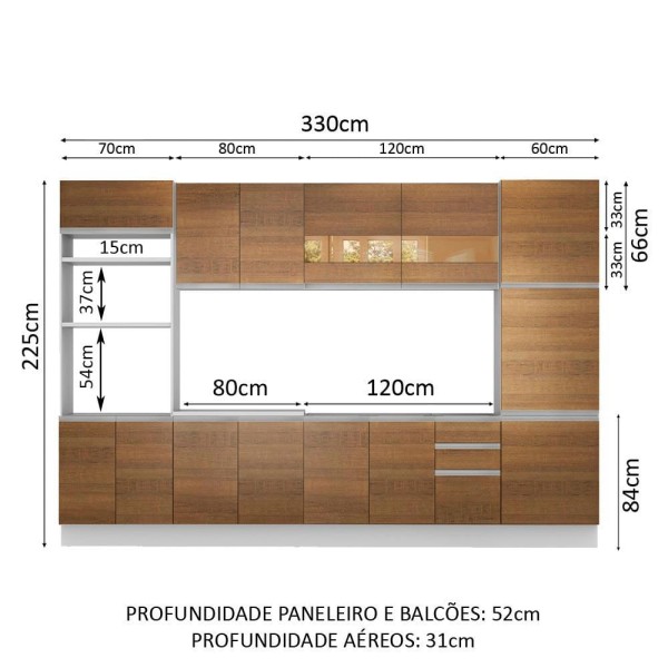 Encontraproduto.com.br - Cozinha Completa Madesa Olimpia 3 Gavetas 14 Portas (Sem Tampo e Pia) - Branco/Rustic