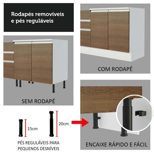 Encontraproduto.com.br - Cozinha Completa Madesa Olimpia 3 Gavetas 14 Portas (Sem Tampo e Pia) - Branco/Rustic