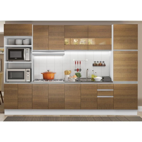 Encontraproduto.com.br - Cozinha Completa Madesa Olimpia 3 Gavetas 14 Portas (Sem Tampo e Pia) - Branco/Rustic