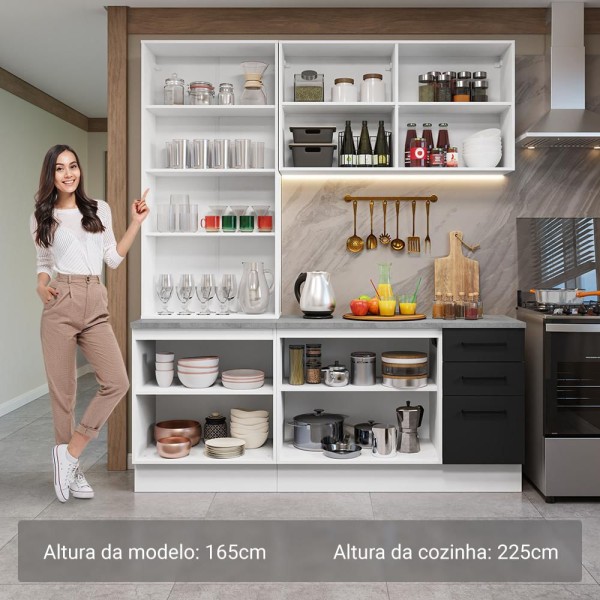 Encontraproduto.com.br - Armário de Cozinha Completa 190cm com Cristaleira Branco/Preto Agata Madesa 01