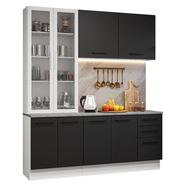 Encontraproduto.com.br - Armário de Cozinha Completa 190cm com Cristaleira Branco/Preto Agata Madesa 01