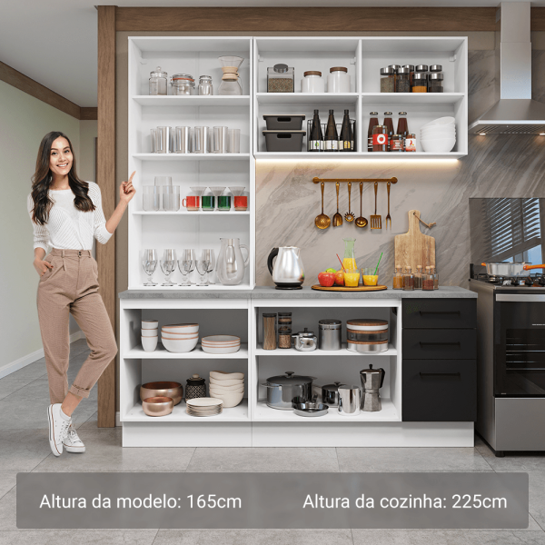Encontraproduto.com.br - Armário de Cozinha Completa 190cm com Cristaleira Branco/Preto Agata Madesa 01