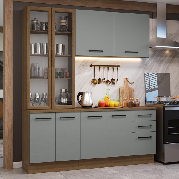 Encontraproduto.com.br - Armário de Cozinha Completa 190cm com Cristaleira Rustic/Cinza Agata Madesa 01
