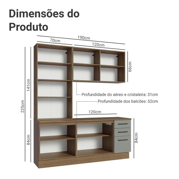 Encontraproduto.com.br - Armário de Cozinha Completa 190cm com Cristaleira Rustic/Cinza Agata Madesa 01