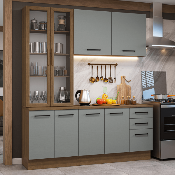 Encontraproduto.com.br - Armário de Cozinha Completa 190cm com Cristaleira Rustic/Cinza Agata Madesa 01