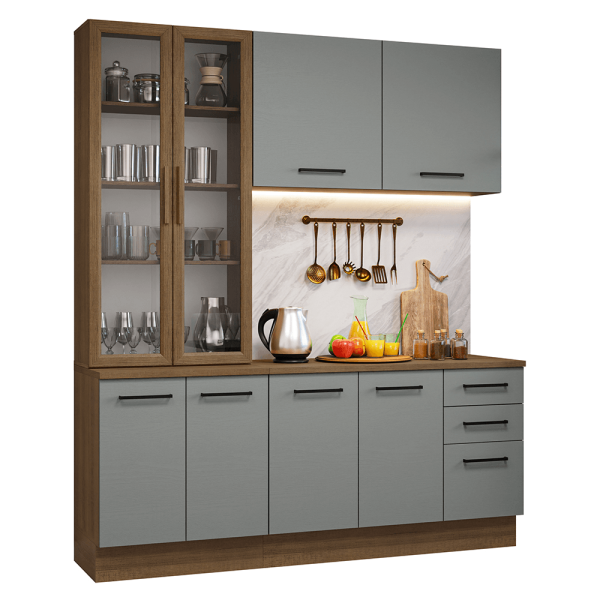 Encontraproduto.com.br - Armário de Cozinha Completa 190cm com Cristaleira Rustic/Cinza Agata Madesa 01