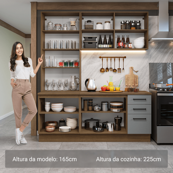Encontraproduto.com.br - Armário de Cozinha Completa 190cm com Cristaleira Rustic/Cinza Agata Madesa 01