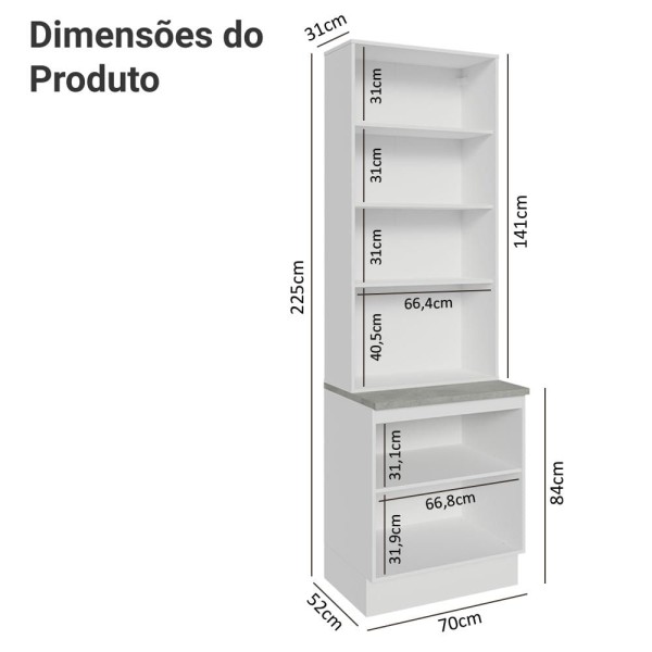 Encontraproduto.com.br - Kit Balcão + Cristaleira 70cm Branco/Rustic Stella Madesa 01