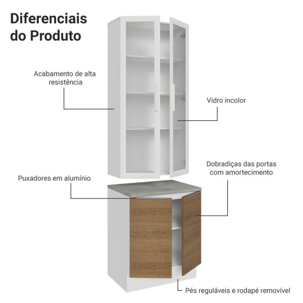 Encontraproduto.com.br - Kit Balcão + Cristaleira 70cm Branco/Rustic Stella Madesa 01