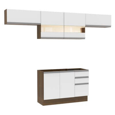 Encontraproduto.com.br - Armário de Cozinha Compacta 280cm Rustic/Branco Marina Madesa 01