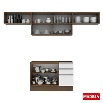 Encontraproduto.com.br - Armário de Cozinha Compacta 280cm Rustic/Branco Marina Madesa 01