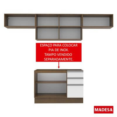 Encontraproduto.com.br - Armário de Cozinha Compacta 280cm Rustic/Branco Marina Madesa 01