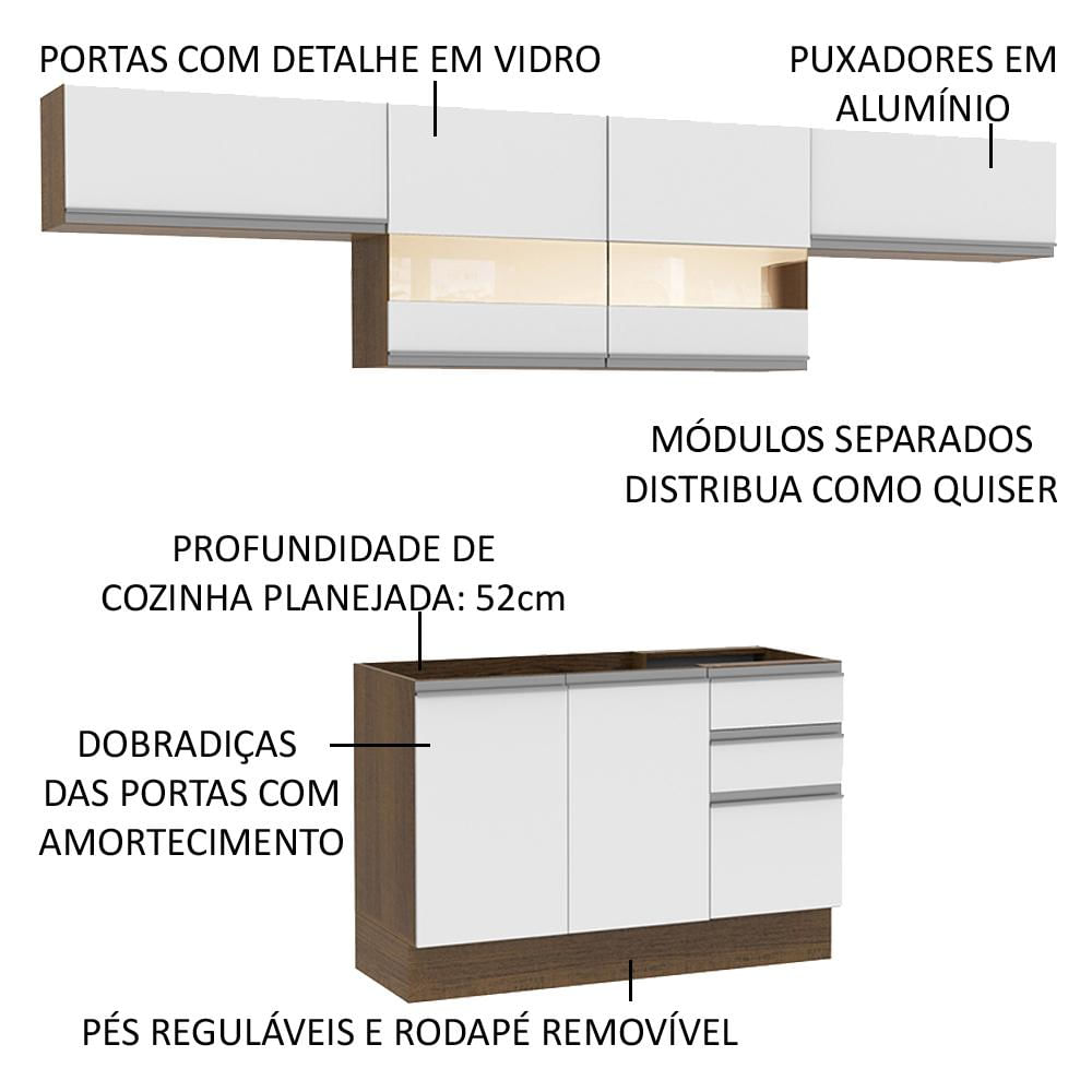 Encontraproduto.com.br - Armário de Cozinha Compacta 280cm Rustic/Branco Marina Madesa 01