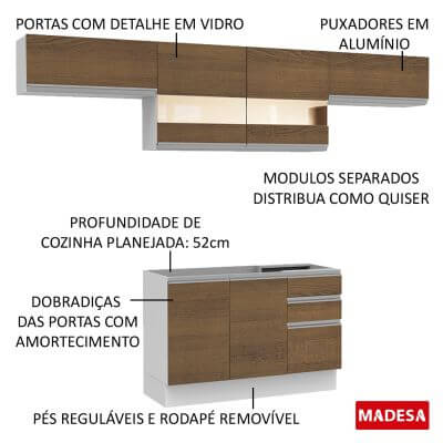 Encontraproduto.com.br - Armário de Cozinha Compacta 280cm Branco/Rustic Marina Madesa 01