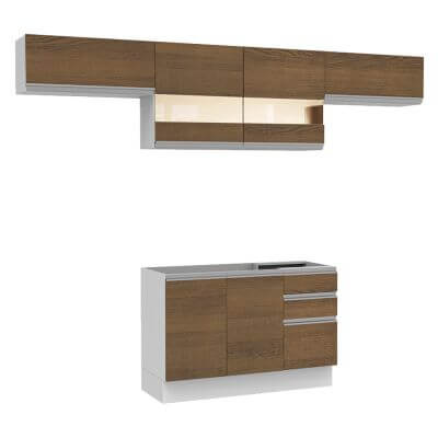 Encontraproduto.com.br - Armário de Cozinha Compacta 280cm Branco/Rustic Marina Madesa 01