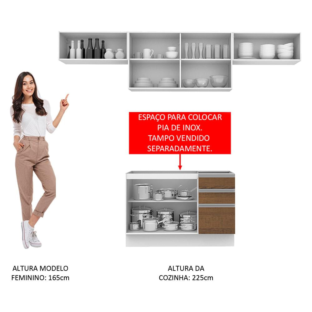 Encontraproduto.com.br - Armário de Cozinha Compacta 280cm Branco/Rustic Marina Madesa 01