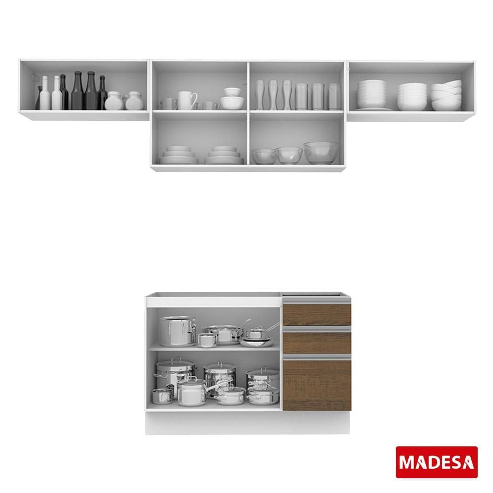 Encontraproduto.com.br - Armário de Cozinha Compacta 280cm Branco/Rustic/Branco Marina Madesa 01